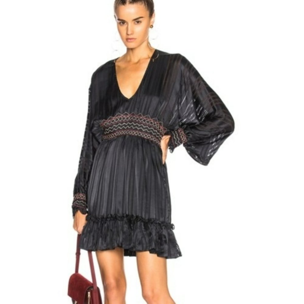 Ulla Johnson Odette Smocked Silk Midnight Mini Dress